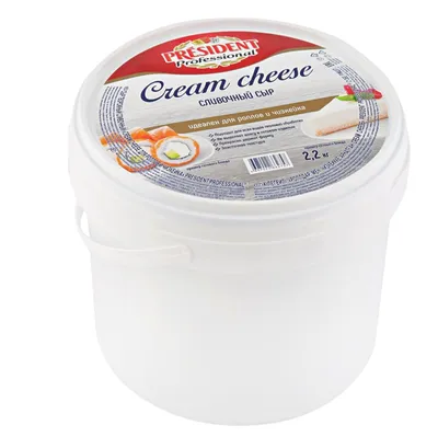 Сыр творожный сливочный «CREAM CHEESE для роллов и чизкейка» PRESIDENT 65%  2,2 кг — ТорТовары