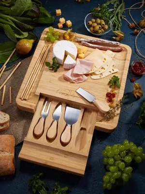 Сырная тарелка, доска для сервировки сыра, сырница менажница HappyEleph с  набором ножей для сыра HappyEleph 17102908 купить в интернет-магазине  Wildberries