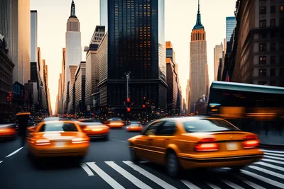 Желтое такси на манхэттене, нью-йорк, сша ai | Премиум Фото