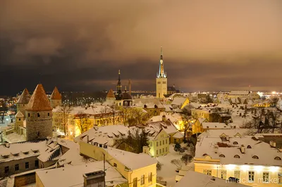 Картинки Таллин Церковь Эстония зимние снеге город Здания
