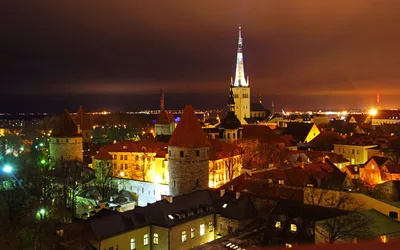 Фотография Таллин Эстония зимние Ночные Здания Города 4530x3000