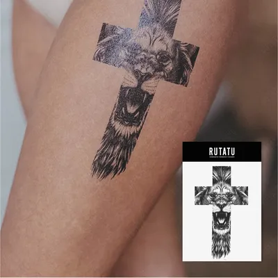 Переводная татуировка Крест Лев | RUTATU. Производство. Продажа