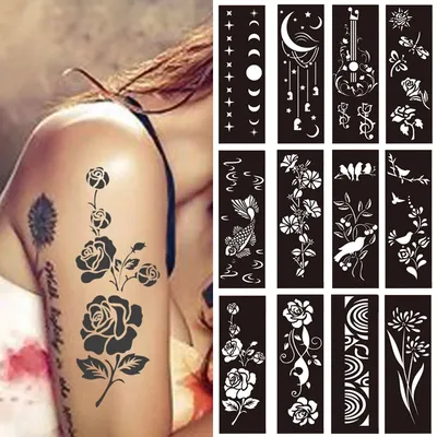 669 рисунков, тату, Искусственные бабочки, губы, кошка, блестящие тату-шаблоны  для девочек, детей, женщин, трафарет для татуировки хной, аэрограф |  AliExpress