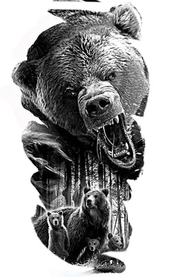Черно-белое фото татуировки медведя - элегантный вариант