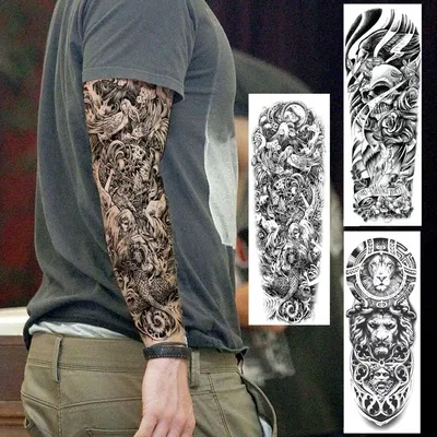 Очень большая абстрактная татуировка на всю руку, наклейка для мужчин и  женщин, татуировки с черепом, розой и львом, временный рукав, перенос воды,  поддельные татуировки купить недорого — выгодные цены, бесплатная доставка,  реальные