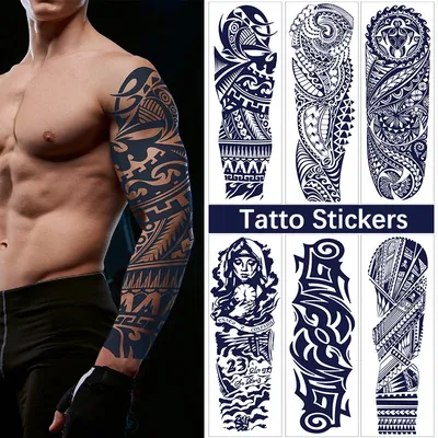 Водостойкая временная татуировка на всю руку, наклейки, часы с Львом,  розой, татуировки со вспышкой, мужские чернила на бедра, боди-арт, большой  имитационный рукав, тату для женщин | AliExpress