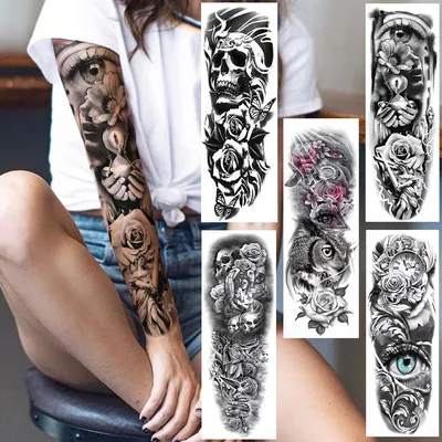 Купить Временные татуировки на всю руку для мужчин и женщин, реалистичные  поддельные татуировки воина | Joom