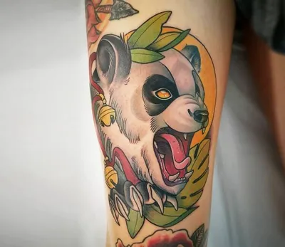 Panda panda bear tattoo with bamboo\" Sticker by Christine Krahl | Redbubble