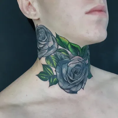 Tattoo • Подборка тату на тему: Роза на шее (55 фото)