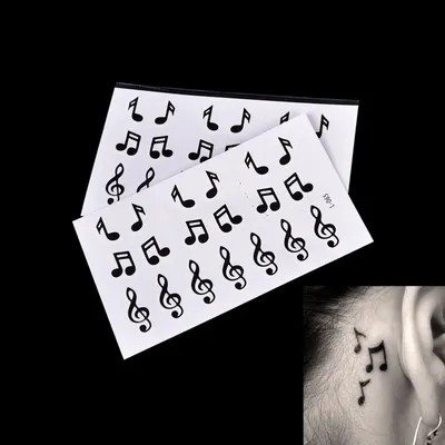 Водостойкие временные тату-наклейки, музыкальные ноты, любовь, гитара,  запись, гарнитура, фальшивые тату, тату боди-арт для девушек, женщин,  мужчин | AliExpress
