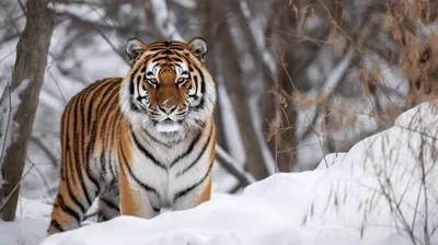 Фото великана среди снежных вершин: тигр на снегу