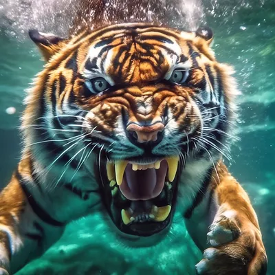 Крупным планом красивый тигр в воде опасный хищник в естественной среде  обитания цифровое искусство | Премиум Фото