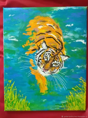 Кпн-164 Картина по номерам на картоне 20*28,5 см \"Тигр у воды\"