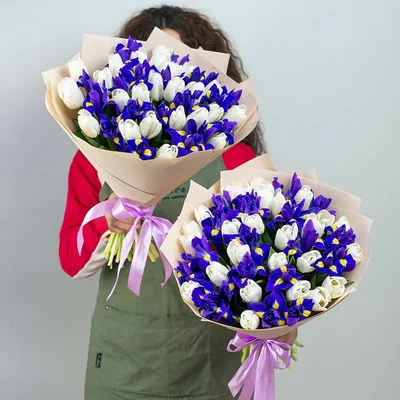 Купить букет с тюльпанами и ирисами Киев, Доставка цветов дешево