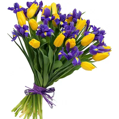 Букет из тюльпанов и ирисов №118 – купить в Тюмени по цене 3 290 руб. руб.