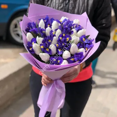 Ирисы с тюльпанами в коробке - 201 шт. за 36 390 руб. | Бесплатная доставка  цветов по Москве