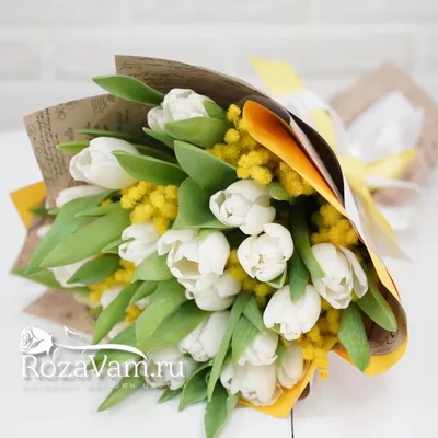 Волшебное утро: букет с желтыми тюльпанами, хлопком и мимозой по цене 5061  ₽ - купить в RoseMarkt с доставкой по Санкт-Петербургу