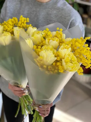 Композиция Мое солнышко» с тюльпанами и мимозами - купить в Нальчике за 6  430 руб
