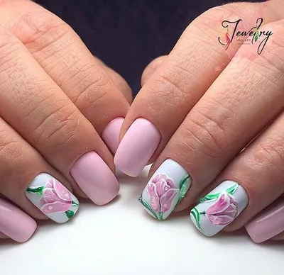 Весенний дизайн ногтей. Тюльпаны на ногтях. - YouTube