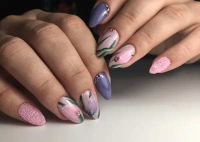 Фиолетовый маникюр с тюльпанами | Красивые ногти. Маникюр. DivaNail |  ВКонтакте
