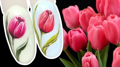 Розовые Тюльпаны Цветочный Дизайн Ногтей к Весеннему Маникюра Рисунок Гель  лаком Cosmoprofi