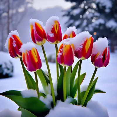 Тюльпаны на снегу фото фотографии