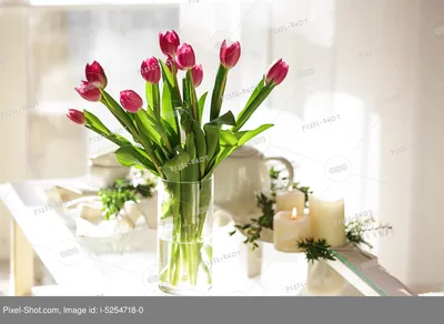 тюльпаны на столе. на столе стоит ваза с красными тюльпанами Стоковое  Изображение - изображение насчитывающей аффекты, цвет: 228556567