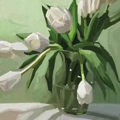 Купить Стол с букетом белых тюльпанов | Joom