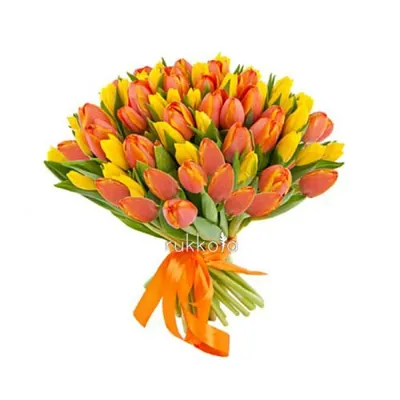 Желто-оранжевые тюльпаны купить в Краснодаре недорого - доставка 24 часа