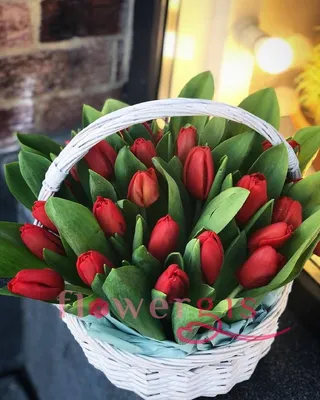 Заказать Корзина с белыми тюльпанами 101 шт. с доставкой в Москве