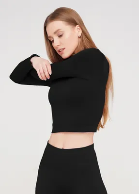 Спортивный топ с длинными рукавами CROP TOP (черный) Giulia