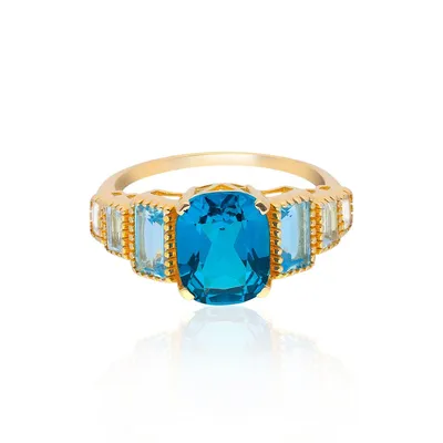 BLUE TOPAZ (swiss blue) + DIAMONDS YELLOW GOLD VICTORIA DIAMONDS RING