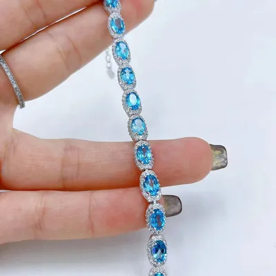 S925 Platinum-Plated Topaz (Swiss Blue) Silver Bracelet for Women T334 |  LookHealthyStore