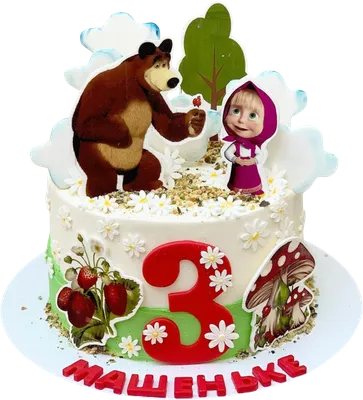 Красивый торт Маша и Медведь в формате png для фонового использования