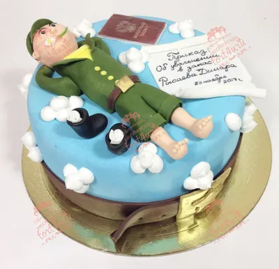 Зеленый торт с военным билетом на дембель — instacake.ru