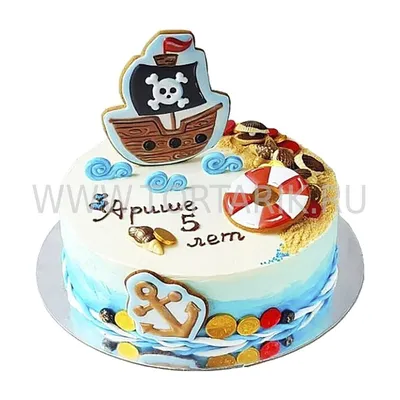 Пиратский торт с фотопечатью и фигурками из мастики