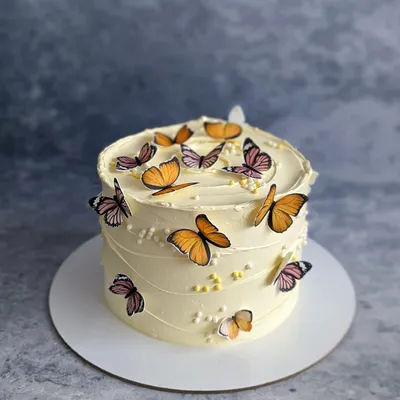 Торт с бабочками девочке белый №170820 заказать с доставкой