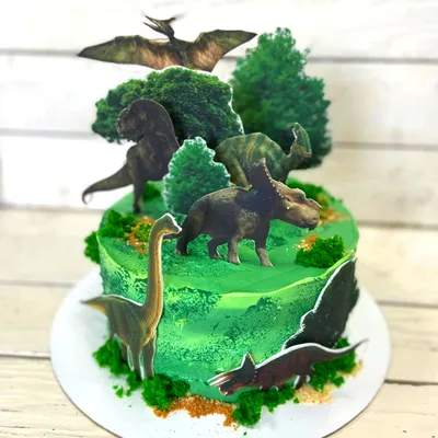 Фото торта с динозаврами на привлекательном фоне
