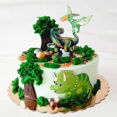 Яркий торт с динозаврами для скачивания в jpg