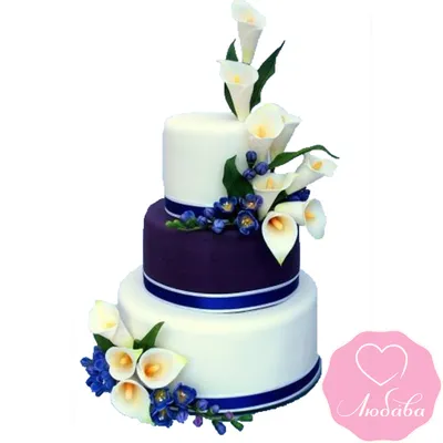 Свадебный фиолетовый квадратный торт с каллами