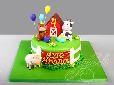 Торт с коровой 3003721 детский на день рождения мальчика в 4 годика  стоимостью 6 550 рублей - торты на заказ ПРЕМИУМ-класса от КП «Алтуфьево»