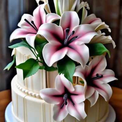 Торт на юбилей с цветами из мастики