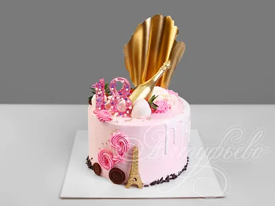 Торт с шампанским на 18 лет 2306720 розовый стоимостью 7 250 рублей - торты  на заказ ПРЕМИУМ-класса от КП «Алтуфьево»