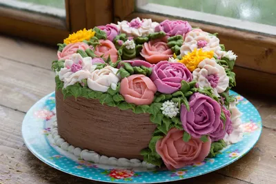 Изображение Торт с цветами из крема в png формате: бесплатные обои