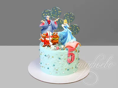 Торт Золушка 01102221 детский малышке на день рождения на 5 лет одноярусный  голубого цвета стоимостью 6 350 рублей - торты на заказ ПРЕМИУМ-класса от  КП «Алтуфьево»