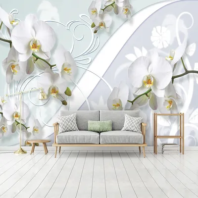 Флизелиновые 3д фотообои прихожая цветы 254 x 184 см Белоснежные орхидеи  (1206V4)+клей по цене 1200,00 грн
