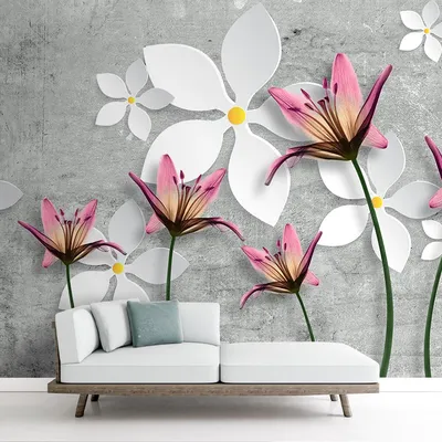 Pink Lily Flower 3D Design Wallpaper, Grey Background | lifencolors – Life  n Colors