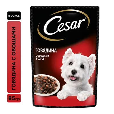 Корм влажный Cesar соус для собак говядина с овощами, 85г купить с  доставкой на дом, цены в интернет-магазине