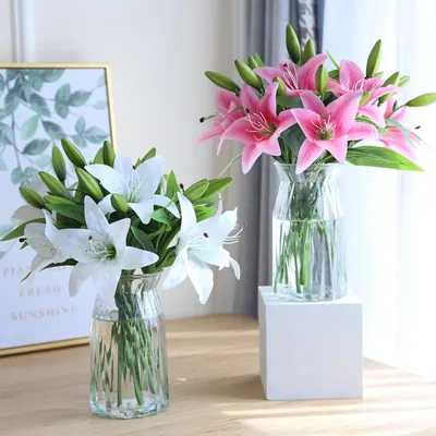 Искусственный цветок-Лилия, Свадебный букет невесты для вечерние ринки,  искусственное растение для гостиной, украшение для дома, комнатная  Цветочная композиция | AliExpress