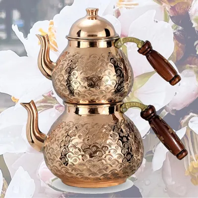 Натуральный медный Двухъярусный чайник турецкий (ручная работа) 2.3 л. (1.5  + 0.8л.) 1190г. вес (ID#1662908689), цена: 2650 ₴, купить на Prom.ua